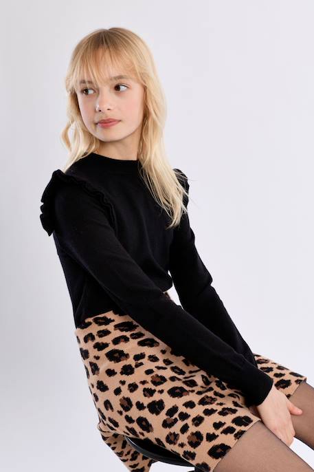 Pull en maille, épaules volantées Fuchsia+Noir 9 - vertbaudet enfant 