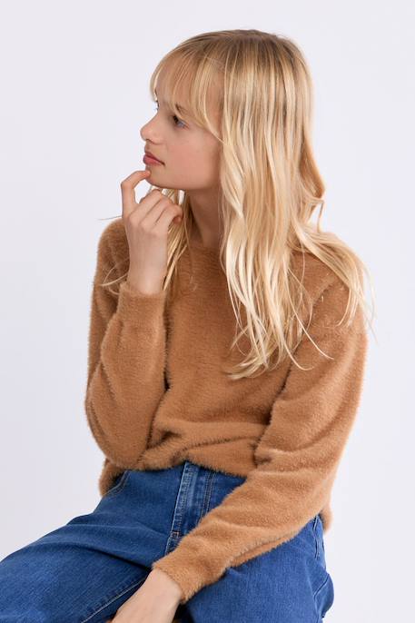 Pull duveteux col rond Camel+Jaune+Noir 5 - vertbaudet enfant 