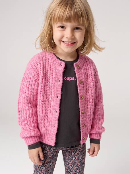 Gilet fille loose maille mousseuse bleu pétrole+gris chiné+menthe+rose+violine 20 - vertbaudet enfant 