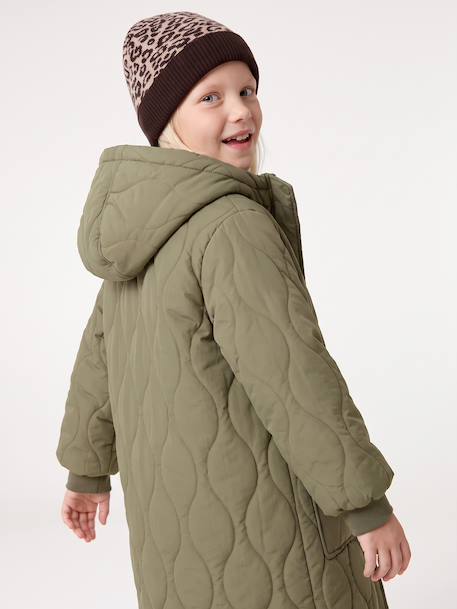 Doudoune fille longue à capuche doublée imitation fourrure kaki+noir 9 - vertbaudet enfant 