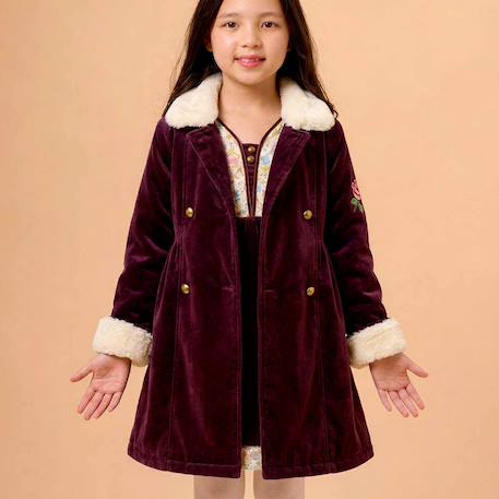 Manteau bordeaux fille en velours et fausse fourrure  anoushka Bordeaux 2 - vertbaudet enfant 