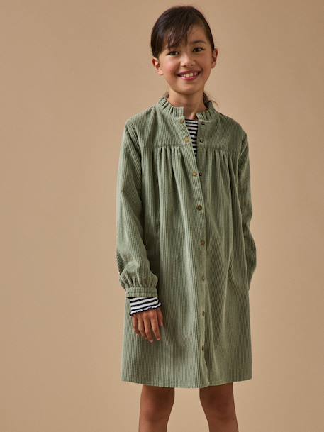 Robe chemise  en velours gaufré Vert pastel 1 - vertbaudet enfant 