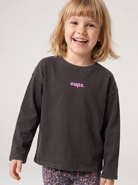 T-shirt manches longues fille anthracite+écru+vieux rose 1 - vertbaudet enfant 