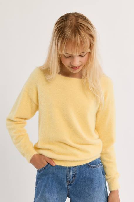Pull duveteux col rond - fille Camel+Jaune+Noir 6 - vertbaudet enfant 