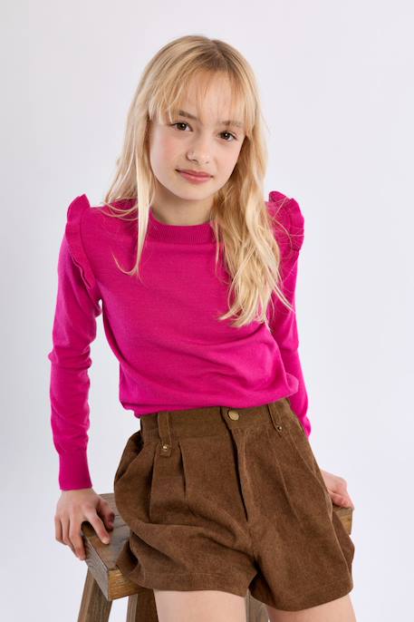 Pull en maille, épaules volantées Fuchsia+Noir 1 - vertbaudet enfant 