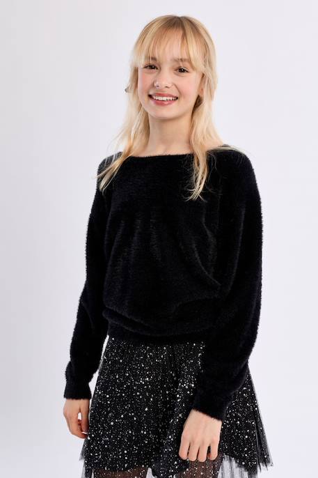 Pull duveteux col rond Camel+Jaune+Noir 14 - vertbaudet enfant 