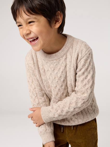 Pull garçon manches longues col rond beige chiné 2 - vertbaudet enfant 