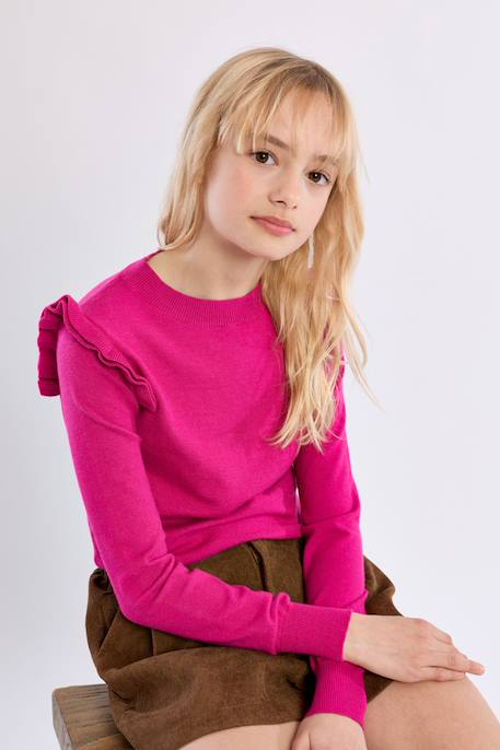 Pull en maille, épaules volantées Fuchsia+Noir 3 - vertbaudet enfant 