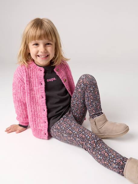 Gilet fille loose maille mousseuse bleu pétrole+gris chiné+menthe+rose+violine 24 - vertbaudet enfant 