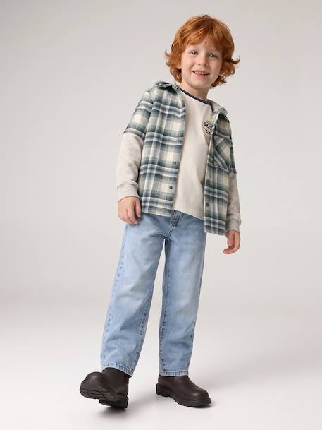 Chemise double matière effet 2 en 1 garçon carreaux blanc+carreaux vert 10 - vertbaudet enfant 