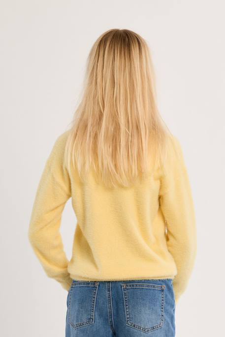 Pull duveteux col rond - fille Camel+Jaune+Noir 10 - vertbaudet enfant 