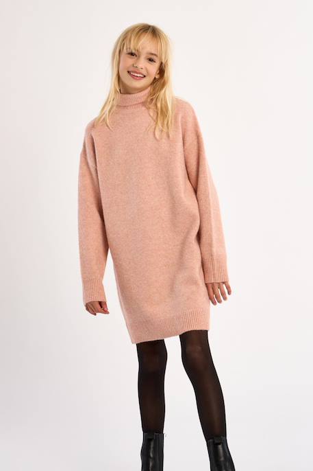 Robe en maille, col roulé Beige+Rose 8 - vertbaudet enfant 