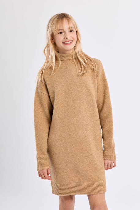 Robe en maille, col roulé Beige+Rose 5 - vertbaudet enfant 