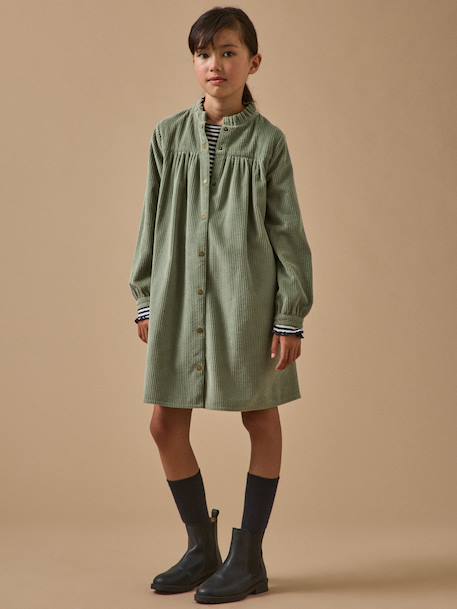 Robe chemise  en velours gaufré Vert pastel 4 - vertbaudet enfant 
