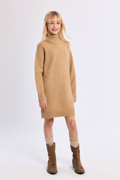 Robe en maille, col roulé Beige+Rose 3 - vertbaudet enfant 