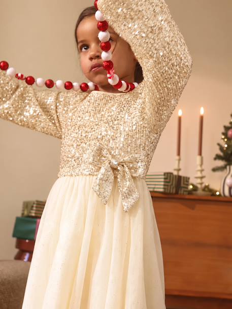 Robe de fête fille manches longues doré 1 - vertbaudet enfant 