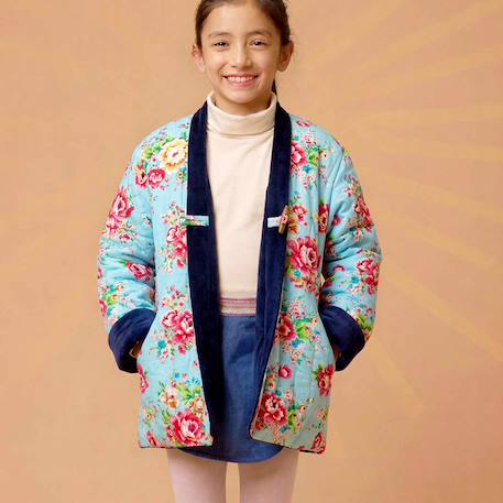 Veste bleu turquoise fille réversible d'inspiration asiatique | kim Bleu turquoise 1 - vertbaudet enfant 