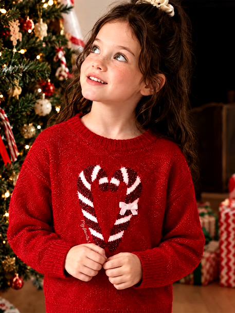Coffret Noël fille pull jacquard et accessoire écru+rose pâle+rouge 20 - vertbaudet enfant 