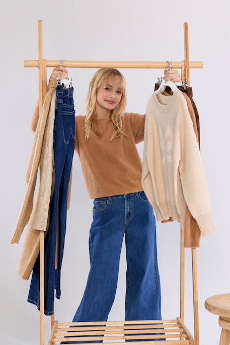 Pull duveteux col rond - fille Camel+Jaune+Noir 3 - vertbaudet enfant 