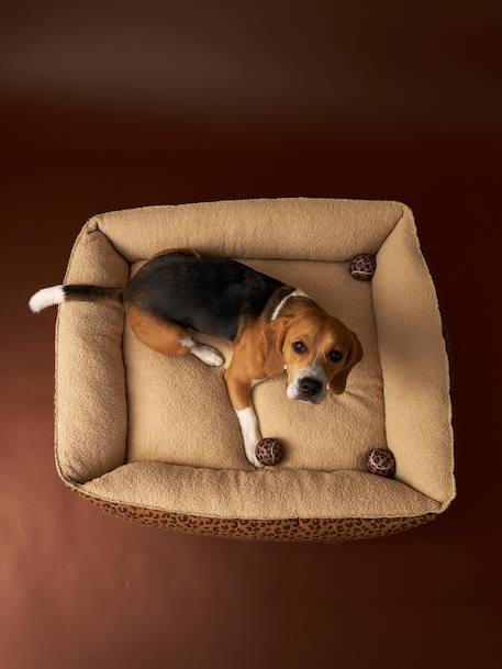 Panier matelassé en velours pour chien, disponible en 3 tailles camel+marron imprimé 13 - vertbaudet enfant 