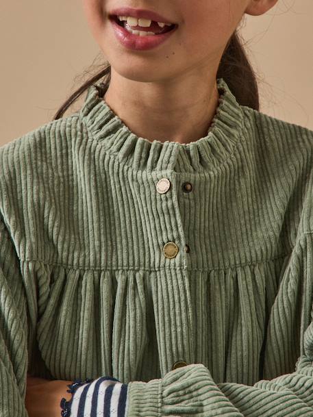 Robe chemise  en velours gaufré Vert pastel 3 - vertbaudet enfant 