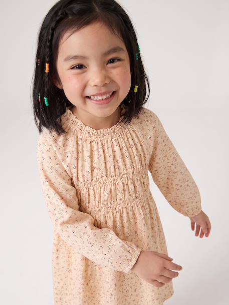 Robe courte fille manches longues cannelle+écru 10 - vertbaudet enfant 