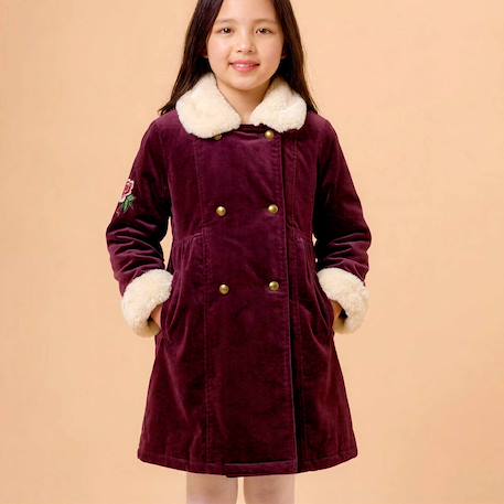 Manteau bordeaux fille en velours et fausse fourrure  anoushka Bordeaux 1 - vertbaudet enfant 