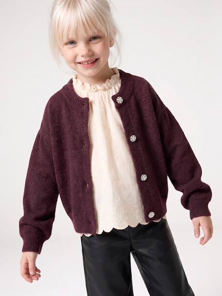 Gilet fille boutons bijoux prune 2 - vertbaudet enfant 