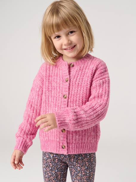 Gilet fille loose maille mousseuse bleu pétrole+gris chiné+menthe+rose+violine 19 - vertbaudet enfant 