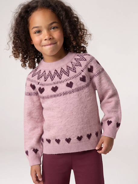 Pull fille manches longues col rond rose pâle+vert sauge 2 - vertbaudet enfant 