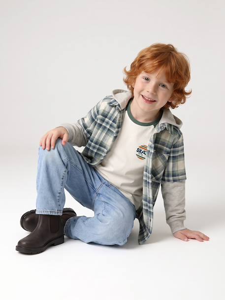 Chemise double matière effet 2 en 1 garçon carreaux blanc+carreaux vert 11 - vertbaudet enfant 