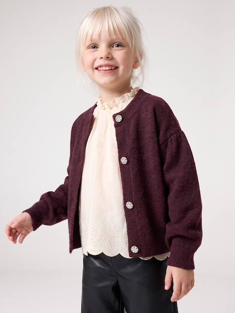 Gilet fille boutons bijoux prune 1 - vertbaudet enfant 