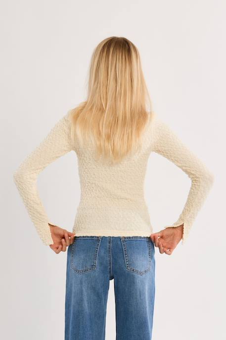 Top manches longues à fronces - fille Cream 5 - vertbaudet enfant 