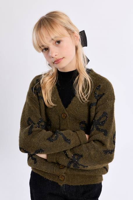 Cardigan à nœuds boutonnés - fille Beige+Khaki 8 - vertbaudet enfant 
