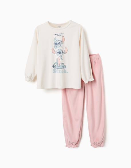 Pyjama en velours avec imprimé stitch Beige clair 1 - vertbaudet enfant 