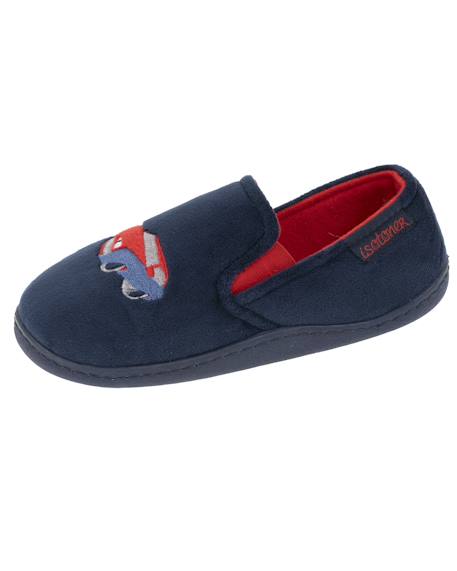 Chaussons mocassins polaire chinée, maintien du pieds, semelle légère, souple Gris chiné+Marine 7 - vertbaudet enfant 