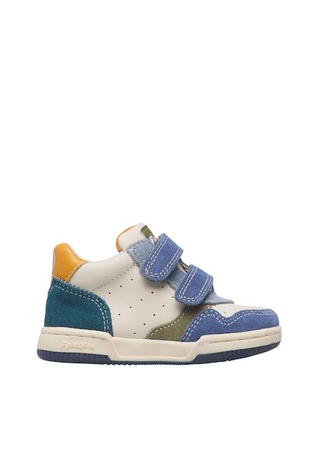 Baskets garçon en cuir et daim klip 4 à scratch Gris tourterelle-bleu+Marine-citrouille 6 - vertbaudet enfant 