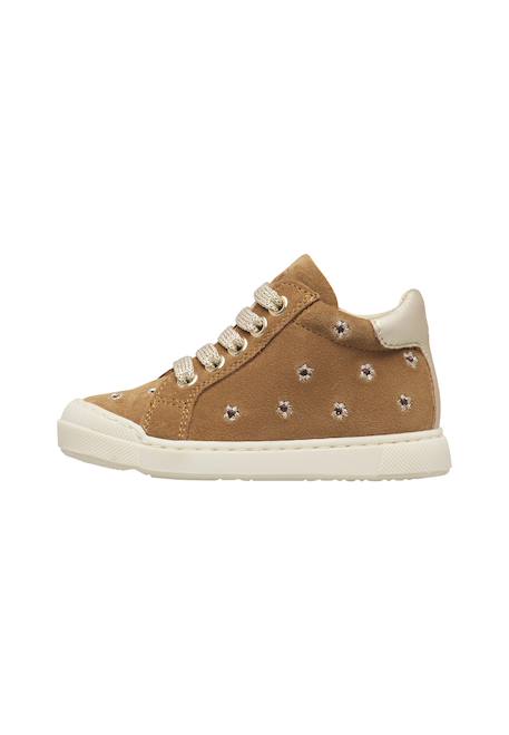 Baskets fille en daim lovan à zip, broderies marguerites Marron-platine 3 - vertbaudet enfant 