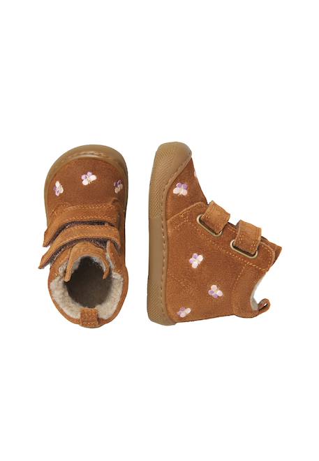 Bottines barefoot bébé fille en daim wigghi à scratch, broderies papillons Marron-rose 4 - vertbaudet enfant 