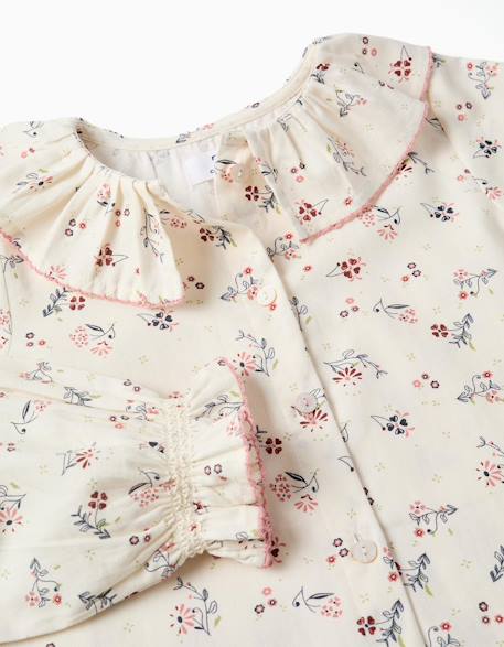Blouse en coton à manches longues et motif fleuri Blanc 3 - vertbaudet enfant 
