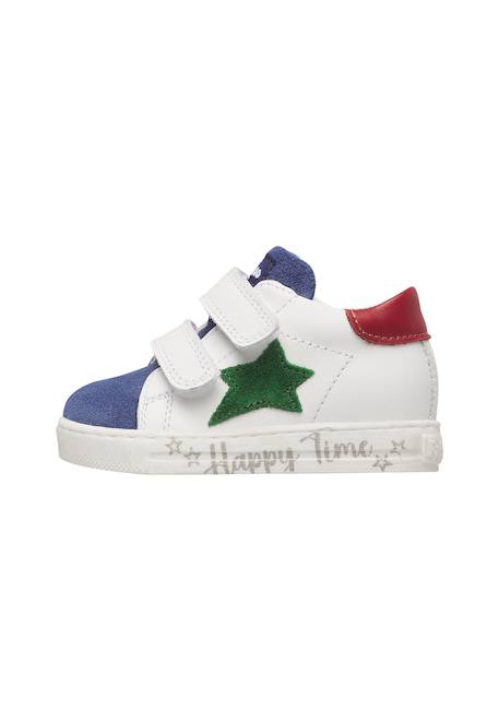 Baskets bébé en cuir et daim sasha à scratch Blanc-bleu clair+Blanc-rose 3 - vertbaudet enfant 