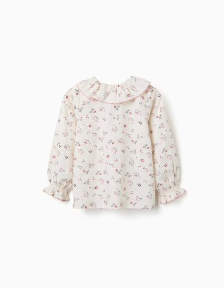 Blouse en coton à manches longues et motif fleuri Blanc 2 - vertbaudet enfant 