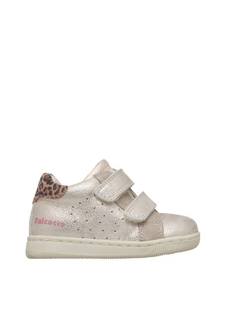 Baskets bébé fille en cuir et daim kiner à scratch Platine-beige 1 - vertbaudet enfant 