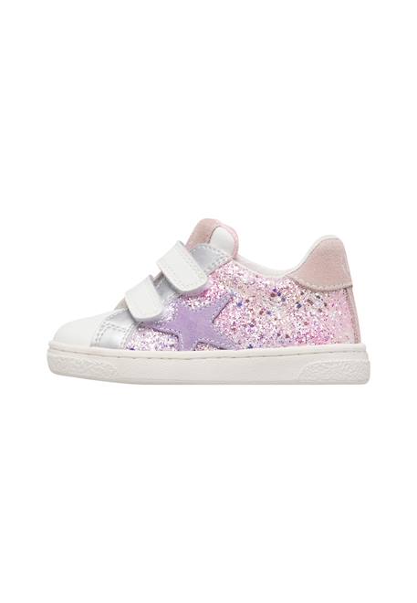 Baskets fille en daim et tissu pailleté pinn à scratch Blanc-argenté 3 - vertbaudet enfant 