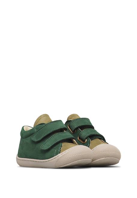 Chaussures premiers pas bébé garçon en cuir cocoon à scratch Marron-sable+Vert-kaki 7 - vertbaudet enfant 