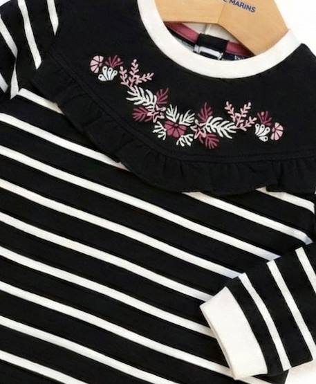 Robe manches longues 100% coton bébé fille Fond naturel raye marine 1 - vertbaudet enfant 