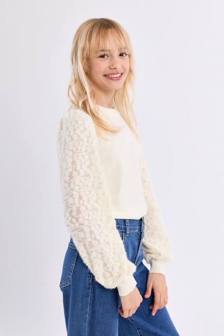 Pull en maille, manches fantaisie Offwhite 1 - vertbaudet enfant 