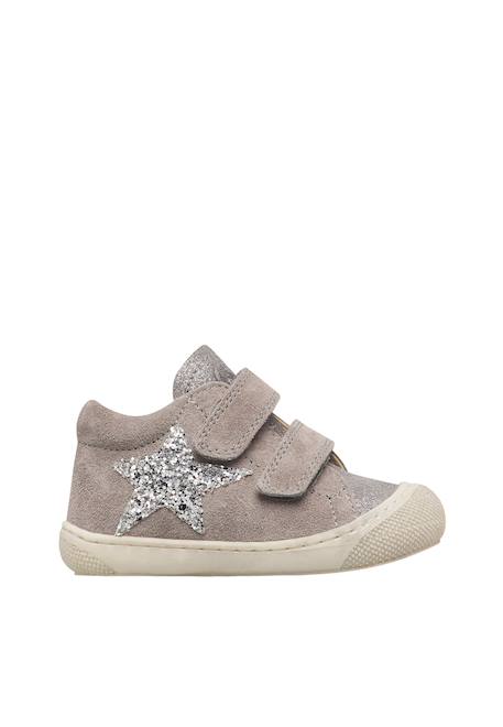 Chaussures premiers pas bébé fille en cuir et daim kolde à scratch Gris-argent 1 - vertbaudet enfant 