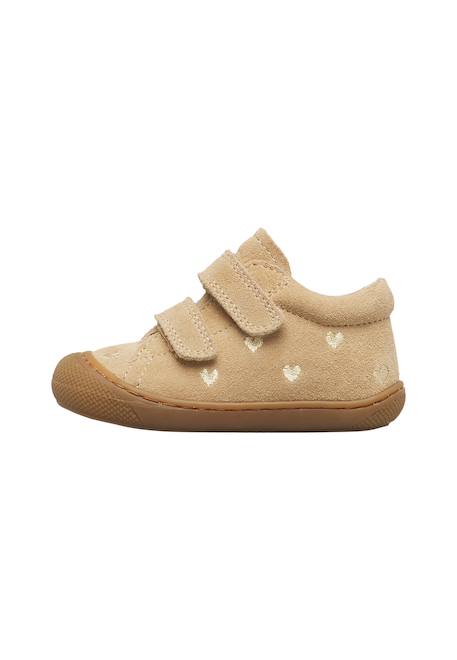 Chaussures premiers pas bébé fille en daim cocoon à scratch, broderies cœurs Rose-violet+Sable-cognac 8 - vertbaudet enfant 