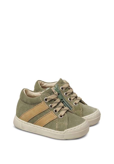 Baskets bébé garçon en daim gazer à zip Beige-vert militaire 2 - vertbaudet enfant 